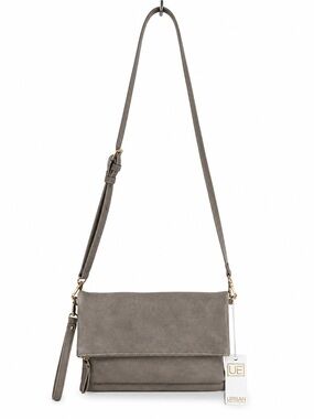 Urban Expressions Taupe Gray Foldover Crossbody Bag Vegan Wristlet NWT